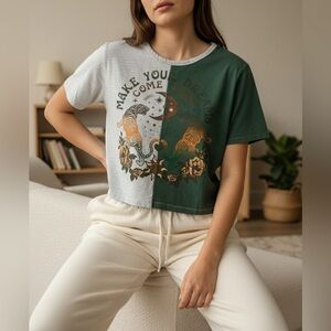 SOCIAL CULTURE Green and Gray split crop top tee shirt size medium